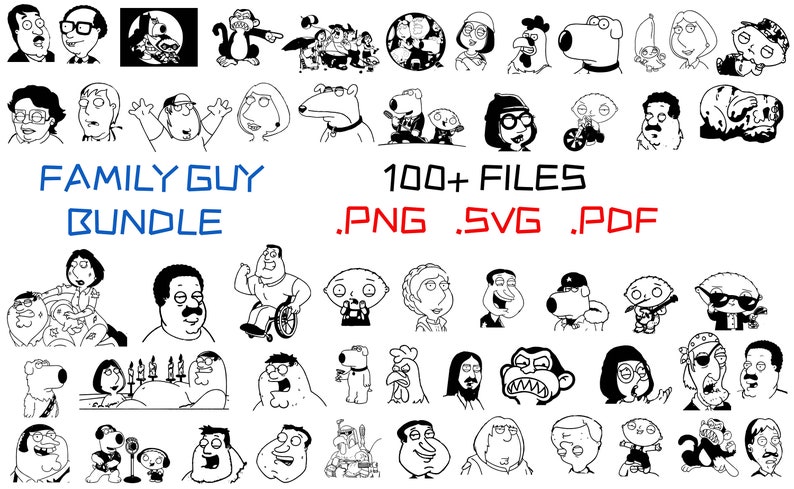 Cartoon Characters Bundle 100+ Files! PDF - SVG - PNG - Instant Download - Transparent Background image 1
