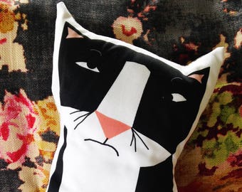 Cranky black cat soft stuffed pillow