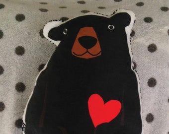 Sweet Black bear with red heart kid pillow