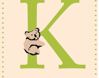 Letter K Koala alphabet nursery art print