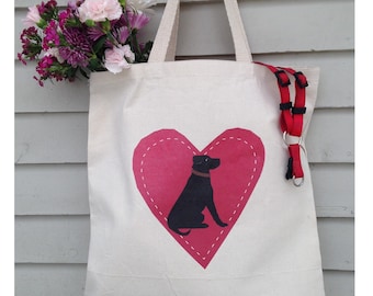 Canvas tote bag lab love  black labrador retriever dog