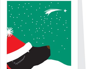 Holiday Greeting Cards Choose Black ,Yellow or Chocolate lab with Santa hat shooting star