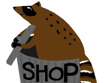 bumper sticker raccoon shop locally waterproof outdoor decal