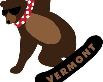 Vermont snowboarding Bear Bumper Sticker