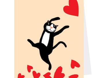 tuxedo cat valentines greeting card