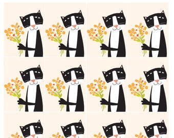 gift tags zwarte smoking kat met boeket collectie