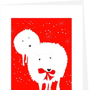 greeting card white sheep red background