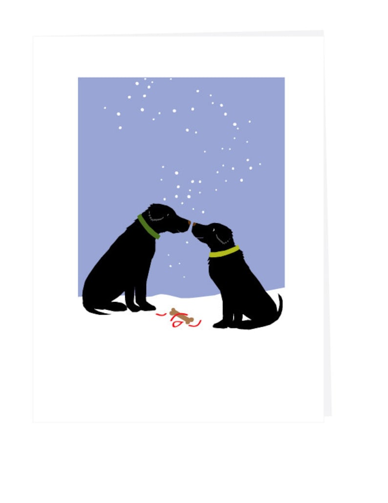 greeting card set black labs with simple gift in snow holiday cards image 1