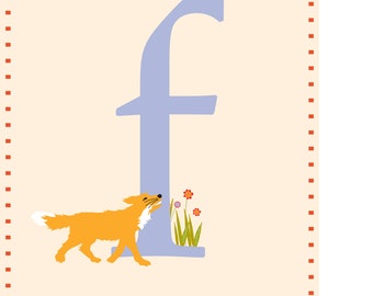 Alphabet print Letter F nursery art with fox