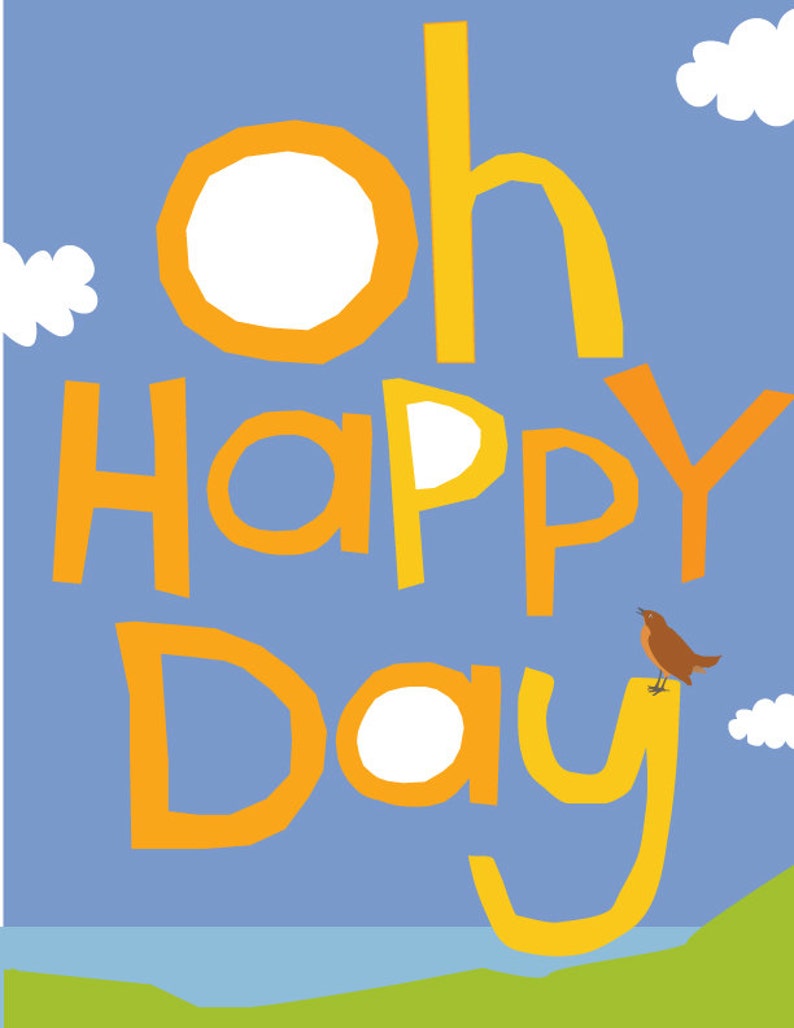 Oh happy day child art print wall decor hand drawn type 13 x 19 inches image 2