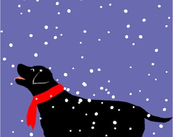 Greeting card christmas greeting labrador in snow choose black chocolate or yellow