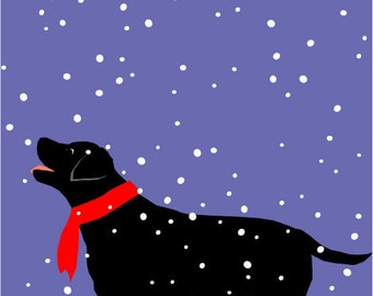 black lab in snow dog greeting card collection Christmas winter