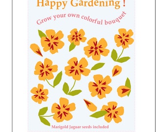 Kids gardening card Grow your own Marigold flower bouquet seed kit gardening greeting card with Marigold  seeds