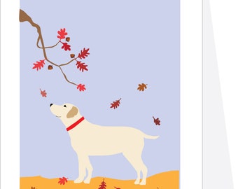 Greeting Card Yellow Lab in Autumn