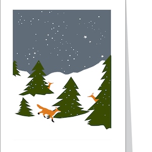 Greeting Card Collection Forest foxes in snow 4 Note cards Peace on Earth