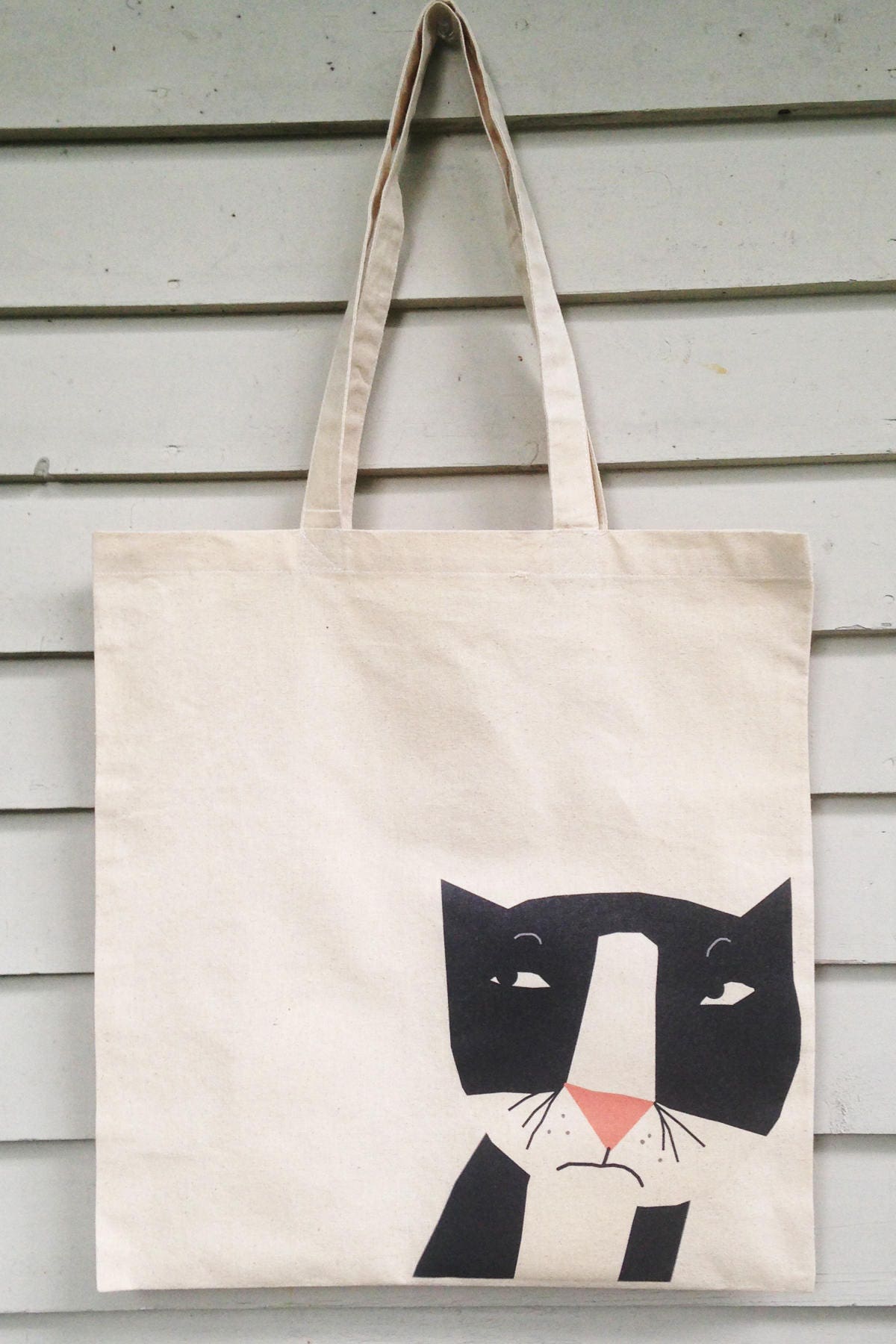 Canvas tote bag cranky tuxedo cat | Etsy