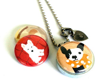 Dog Adoption Locket - Magnetic Necklace, Interchangeable Lids,Yellow Lab, Recycled Steel, Stamped, SPCA DONATION, Polarity & Lizzyclara