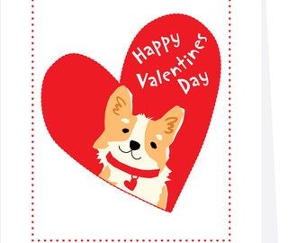 Cute Corgi Valentine card greeting card Happy Valentines day illustration