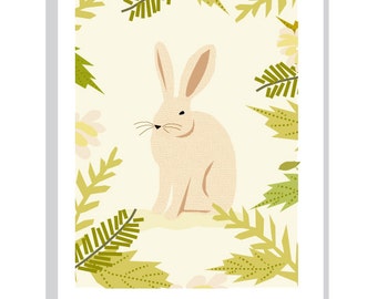 sweet bunny in ferns matted print nursery decor woodland art