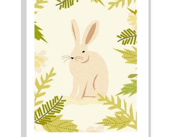 sweet bunny in ferns matted print nursery decor woodland art