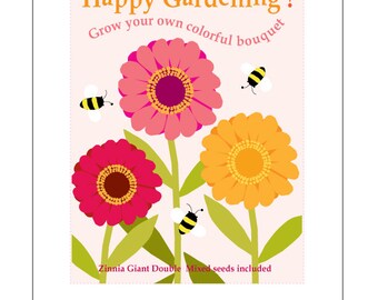 Kids gardening card Grow your own Zinnia flower bouquet seed kit gardening greeting card with zinnia seeds
