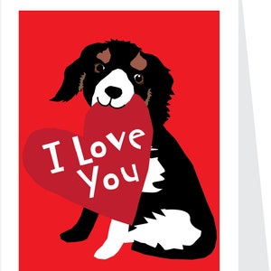 Valentine card Cavalier Spaniel greeting card cute I love you Valentines day illustration