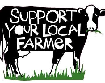 Support your local Farmer bumper sticker black and white cow die cut decal