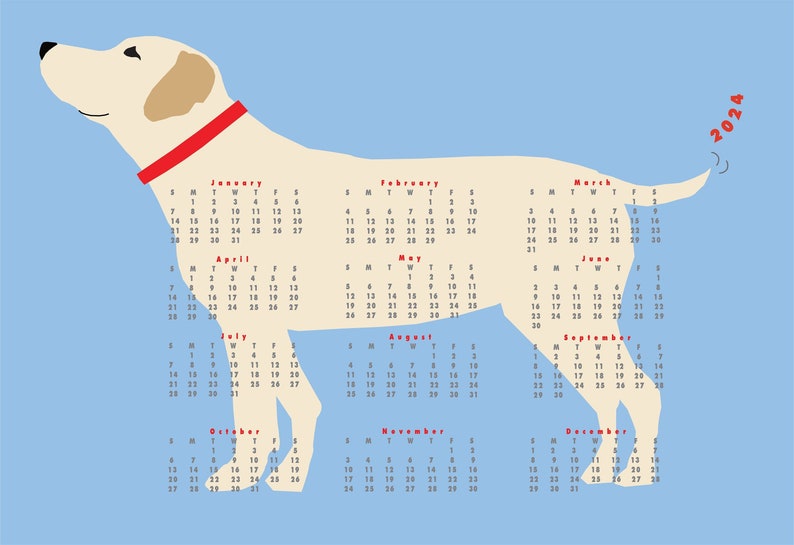 2024 Yellow Lab Dog Calendar wall calendar poster 12 x 18 inches image 1