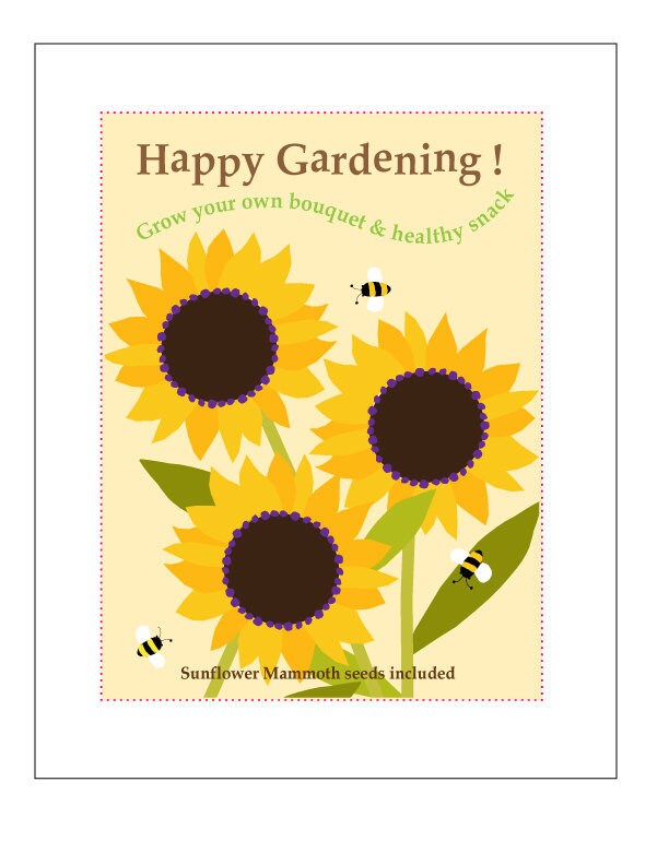 Kids gardening card Grow your own healthy snack seed kit gardening greeting card with Sunflower seeds Mammoth