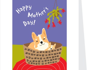 Cute corgi Happy Mothers Day greeting card mom and pup