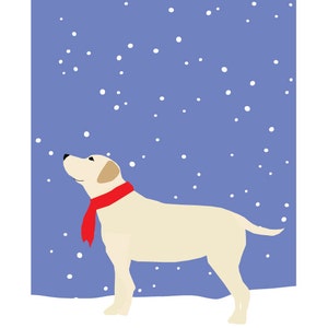 yellow lab in snow greeting cards