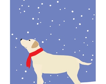yellow lab in snow greeting cards