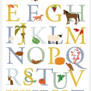 Alphabet poster Vermont animals and plants wild  cultivated 11 x 17 inches
