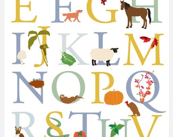 Alphabet poster Vermont animals and plants wild  cultivated 11 x 17 inches