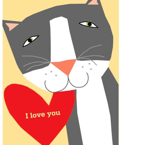 Greeting card collection gray cat  I Love you