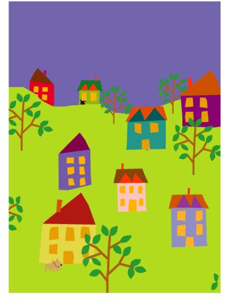 Spring Village Card Collection Bright Illustration Etsy