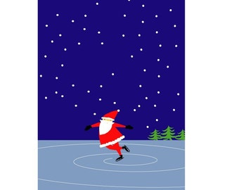 greeting card skating santa christmas note