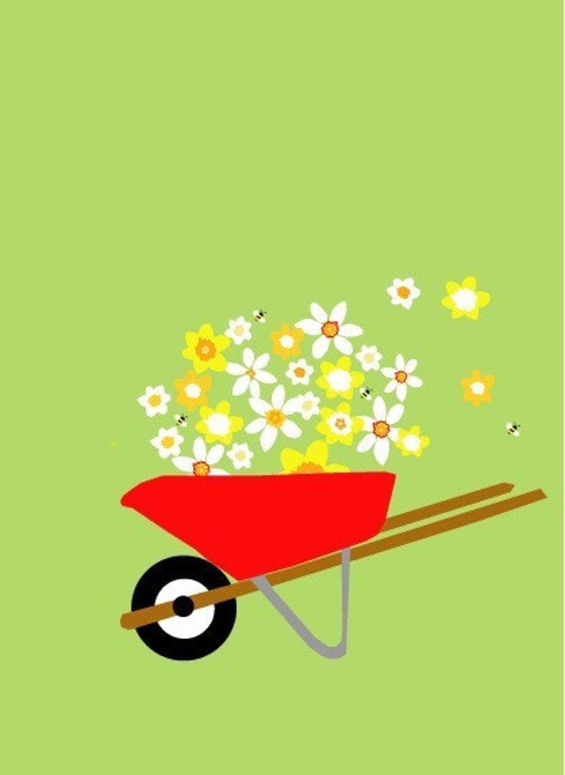 greeting card flower filled wheelbarrow image 1