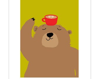 Black bear with coffee funny note card