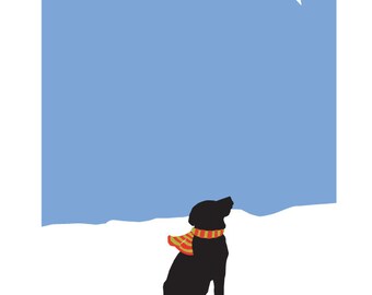 Black Lab wishing on a starl Illustration matted in 11 x 14 inch white mat