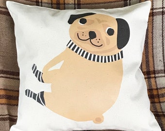 Little Pug Pillow with Insert (14x14 inches)