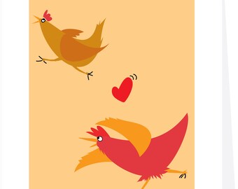 Greeting card funny chickens  card hey come back here I love you