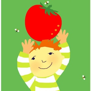 kids garden greeting card tomato