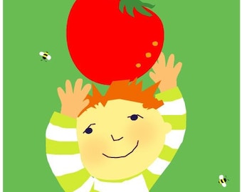 kids garden greeting card tomato
