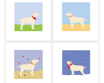 Four Seasons Yellow Labs  4 prints matted