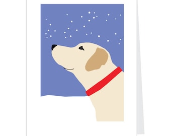 yellow lab in snow greeting cards