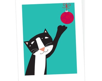 holiday cards tuxedo cat with ornament card collection