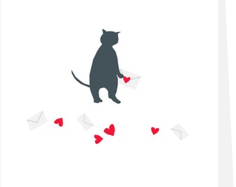 greeting card gray cat with valentines