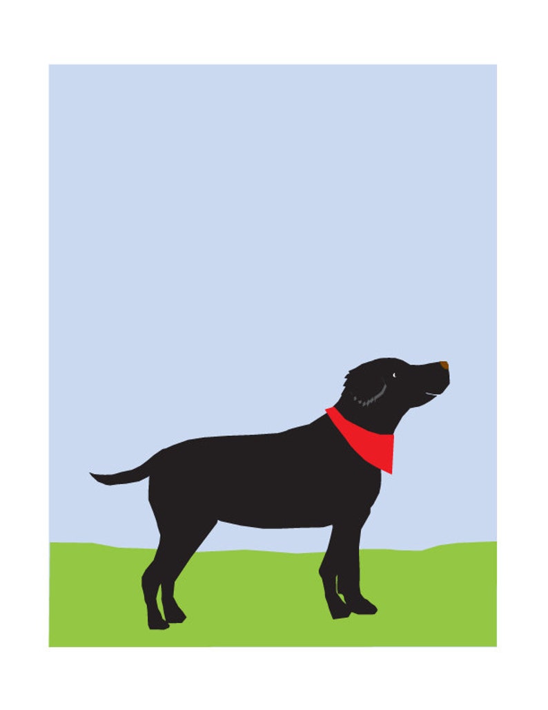 Black Lab in Spring Original Illustration matted in 11 x 14 inch white mat image 1