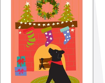 Holiday Greeting Cards Black lab pink room